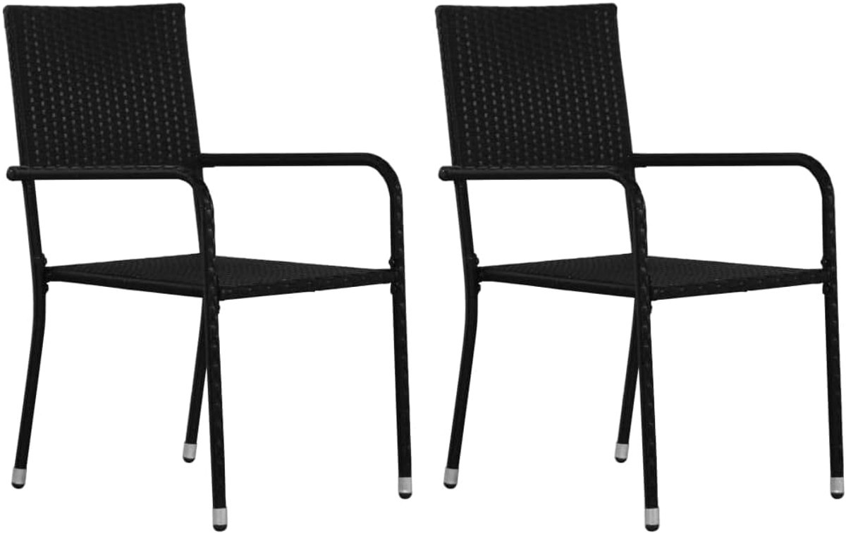 2 stuks stapelbaar zwart polyrotan met stalen frame voor terras balkon