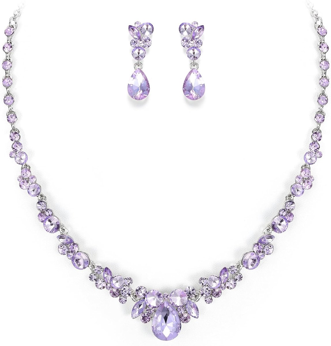 Faith Bruids Sieraden Set Sprankelende Strass Kristal Bruiloft Bloemen Teardrop Ketting Oorbellen Set voor Bruiden