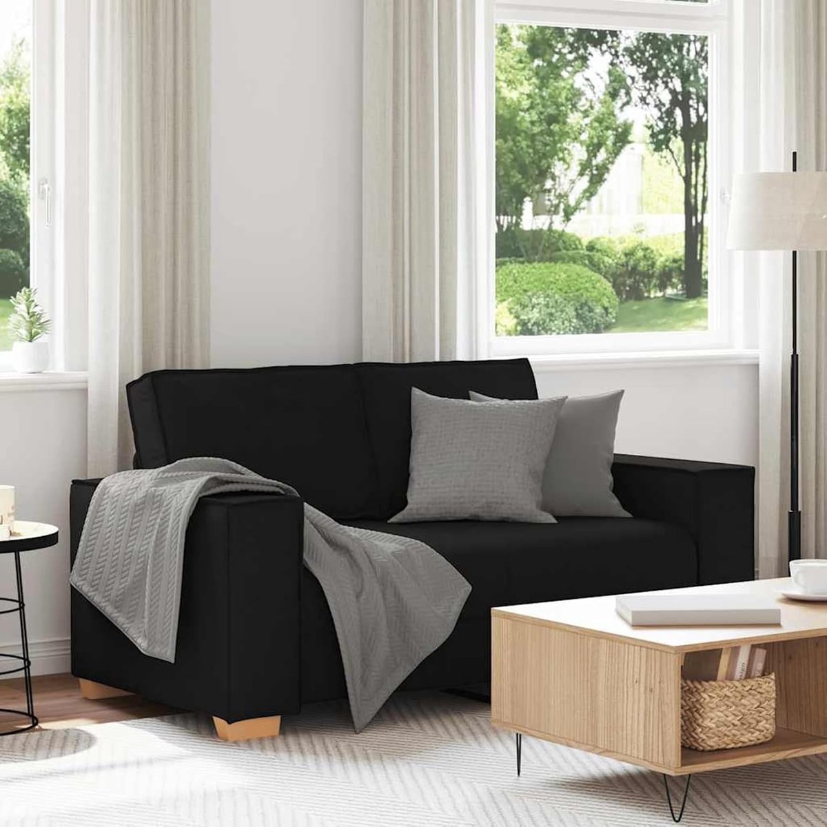 2-zitsbank, zwart, 120 cm, stof, gestoffeerde bank, zitgroep, bank voor woonkamer, appartement, kantoor, logeerkamer, entree, 4104972