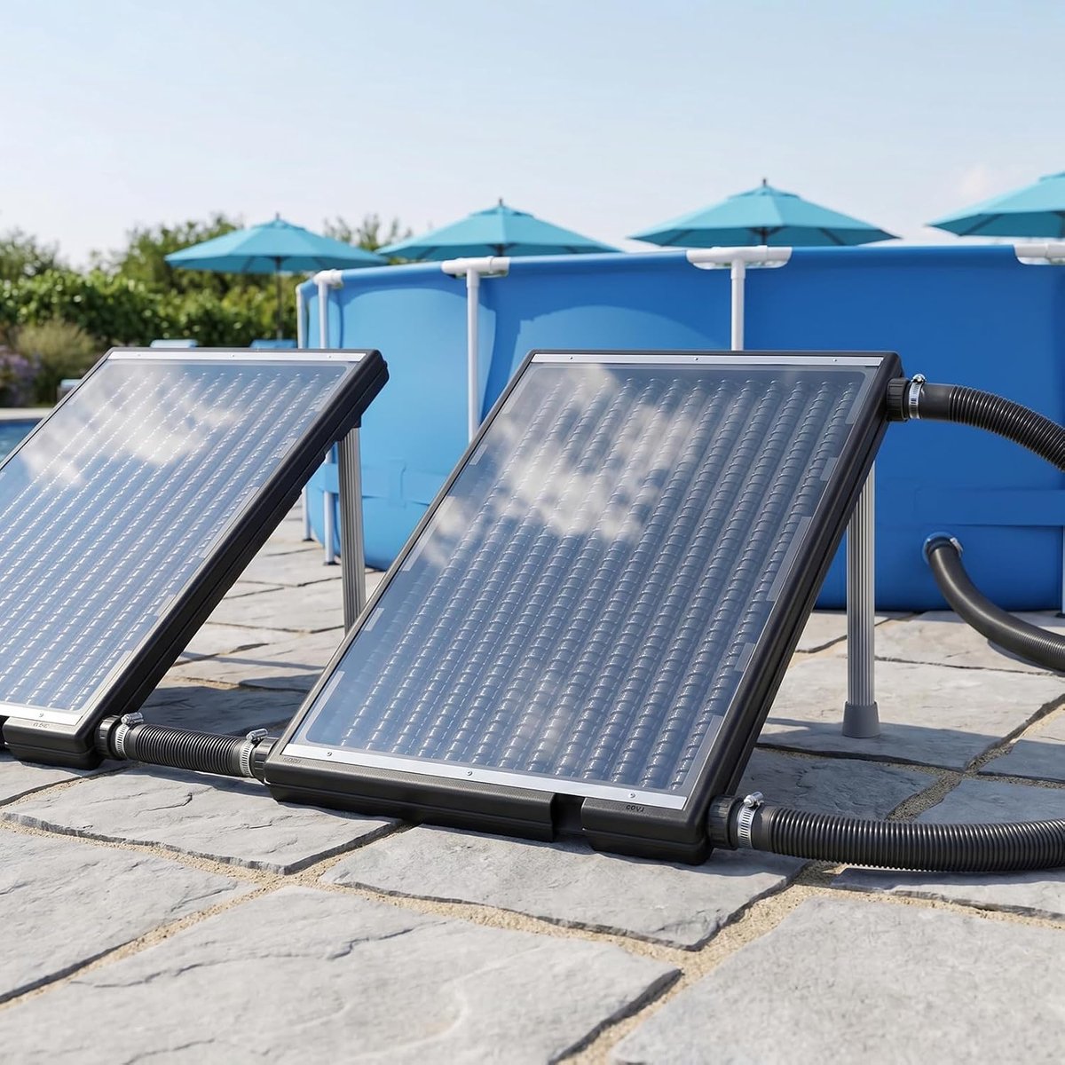 Zwembadverwarming op zonne-energie, recht model, in hoogte verstelbaar, zonnepaneel van 15 liter, met accessoires, uv-bestendige zonneverwarmingsplaat voor bovengrondse en ondergrondse