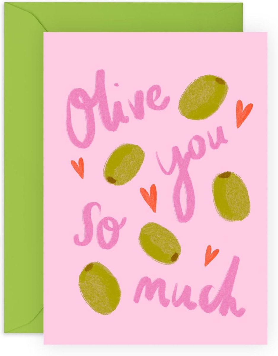 23 Eigenzinnige wenskaart - 'OLIVE YOU' - Perfect om een speelse en grappige toets toe te voegen aan je genegenheid - ideaal om liefde en waardering uit te drukken met een leuke twist - wordt