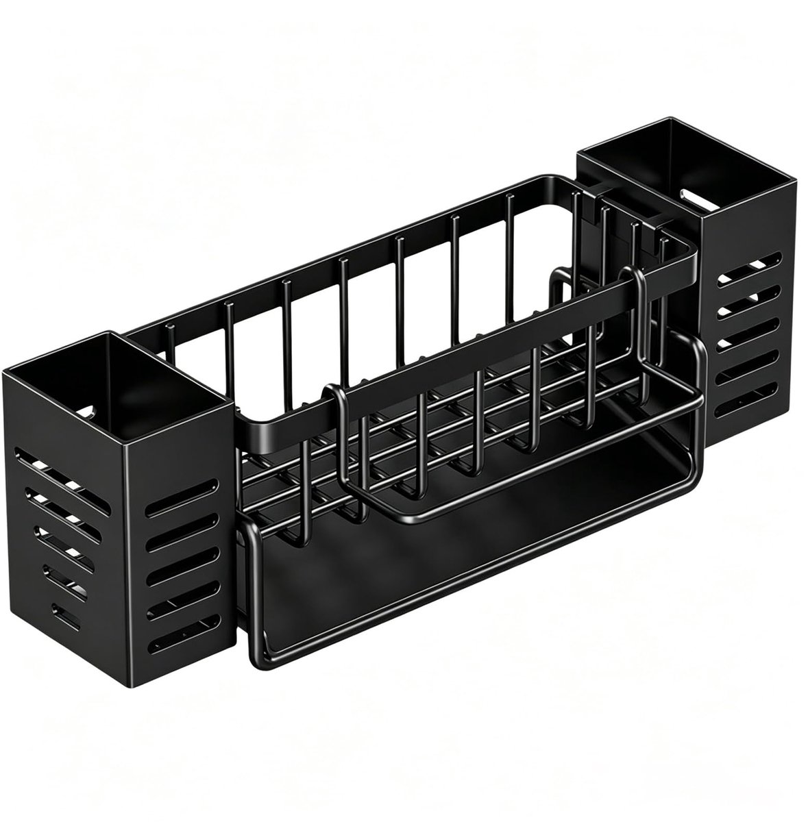 Famanu – Spoelbakorganizer, keukensponshouder, keukenorganizer met doekhouder en borstelhouder, roestvrijstalen gootsteenorganizer, spoelbakorganizer met zelfafvoerbak en opbergdoos, zonder boren
