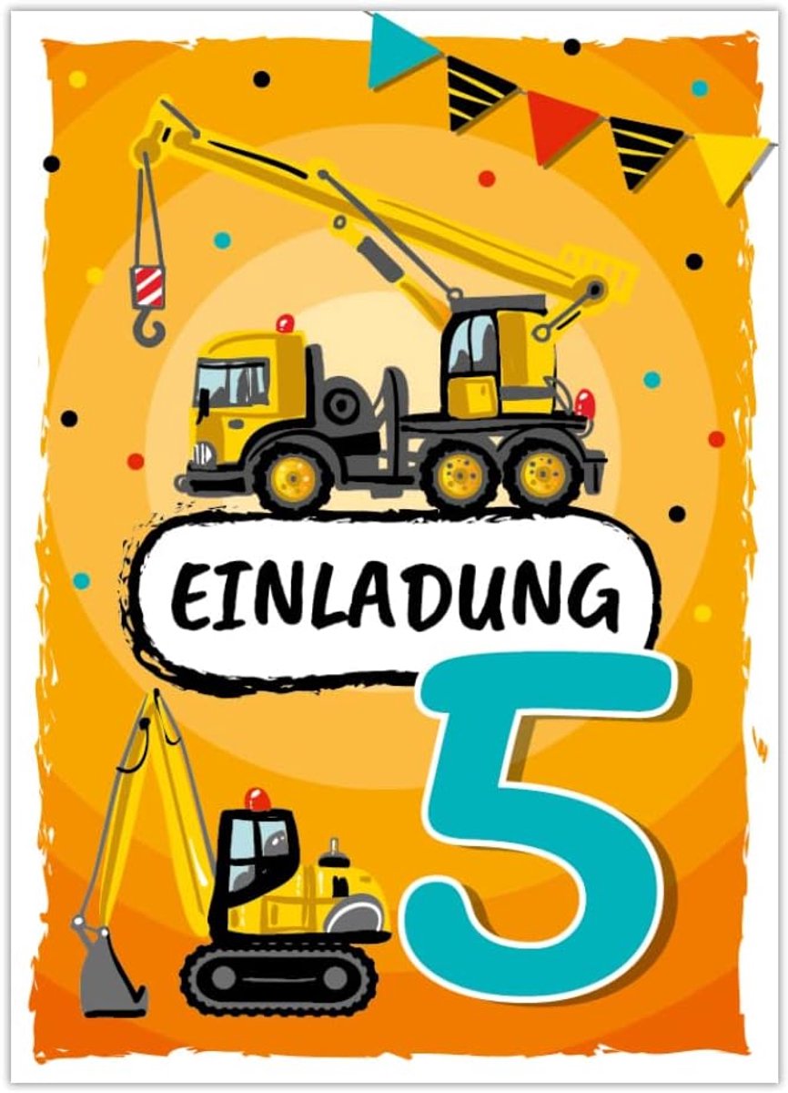 12 uitnodigingskaarten voor de 5e verjaardag vijfde verjaardag jongens bouwplaats verjaardagsuitnodigingen