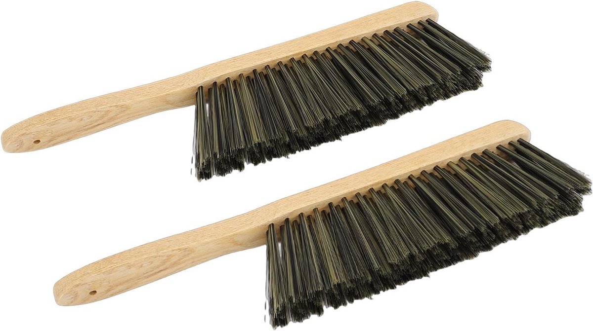 2 Stuks Woooden Stofborstel Bank Handbezem, Grote Borstels voor Huishoudelijke Schoonmaak, Zachte Haarbezem voor Auto Bed Bank Open Haard, Praktisch Houten Tuinmeubilair