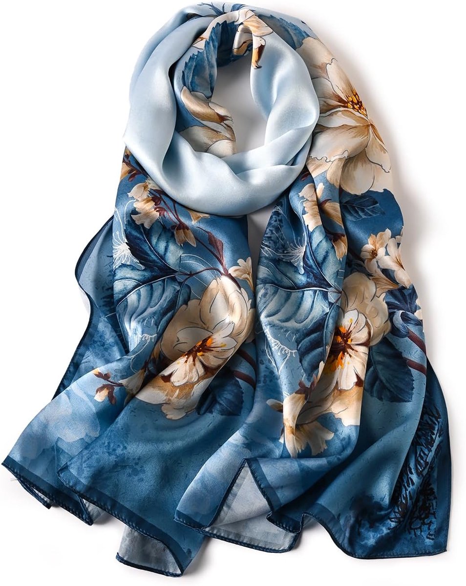 sjaal voor dames, 100% zijde, luxe zijden halsdoek, natuurlijke zijden sjaal voor vrouwen, stola als cadeau, warm, licht en zacht, met motief 53 x 170 cm