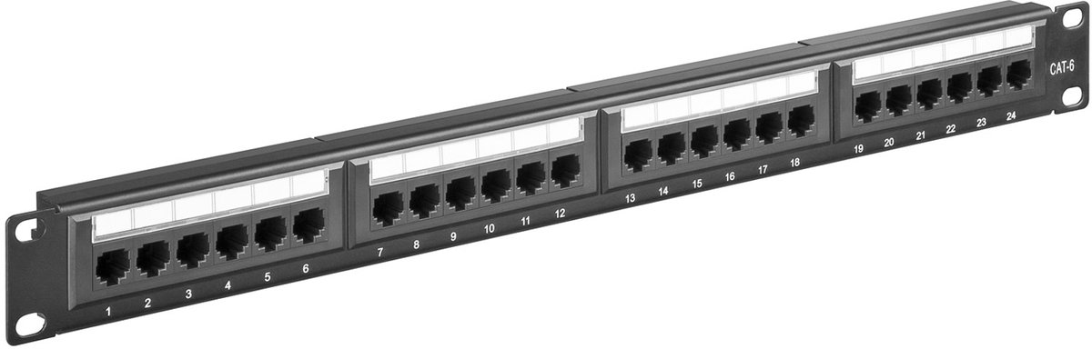 LogiLink Cat.6 patchpaneel met 24 UTP-poorten en 180 graden punch down-aansluiting