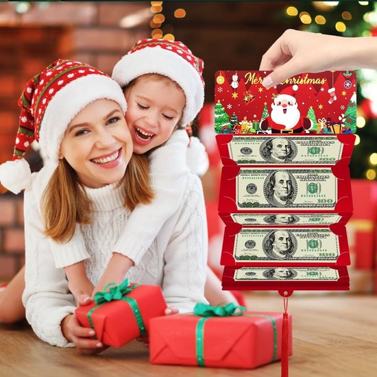 geldcadeauenvelop, 10 vakken, ontwerp met kerstman gouden pompon, elegant cadeau voor contant geld of cadeaukaart — afbeelding 5