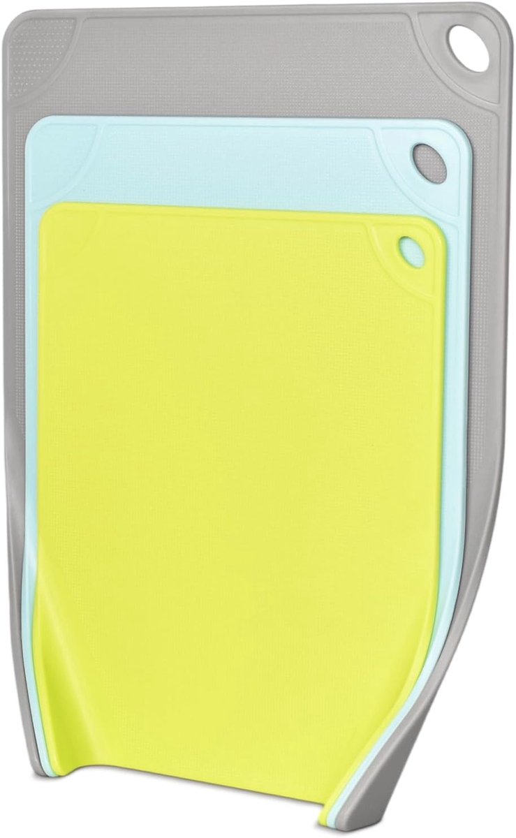 snijplank van kunststof, set met 3 snijplanken, keukenplankenset, BPA-vrij, keukenplanken, antislip set voor groenten, fruit, vlees, vaatwasmachinebestendig