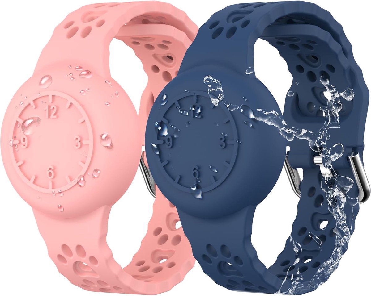 Armband van kinderen voor Apple Airtag, Set van 2, Waterdichte Silicone Armband met GPS Tracking voor kinderen, Anti-Lost voor Airtag houder kinderen, Midnight Blue/Roze