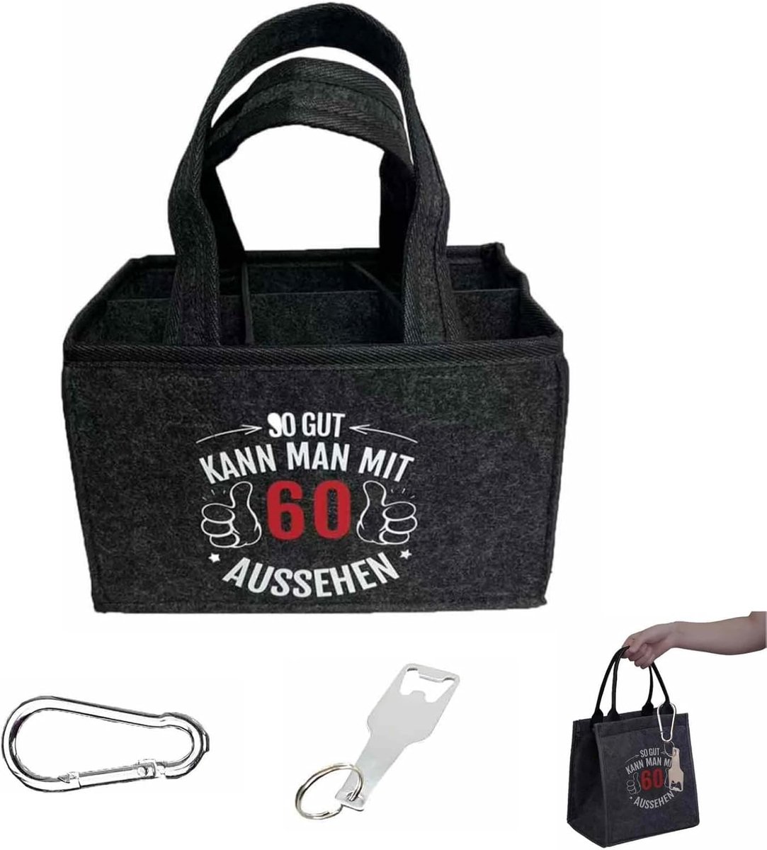 Bierhandtas voor heren – Multifunctionele handtas met opener, 6 flescapaciteit, stevige viltconstructie, ideaal cadeau voor mannen, perfect voor bierliefhebbers