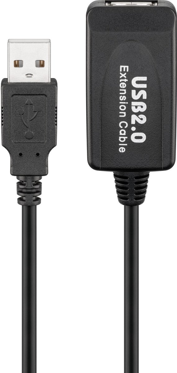 Goobay Actieve USB-verlengkabel, 10 m, zwart, 2,5 W, 0,5 A, 480 Mbit/s, USB 2.0