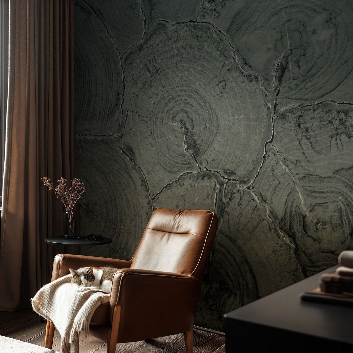 Coloray Vliesbehang - Grijs Snellijm Behang - 104x70 cm - Houten Ringen Muurschildering - Slaapkamer behang Texturen - Fotobehang Vlies - Slaapkamer behang