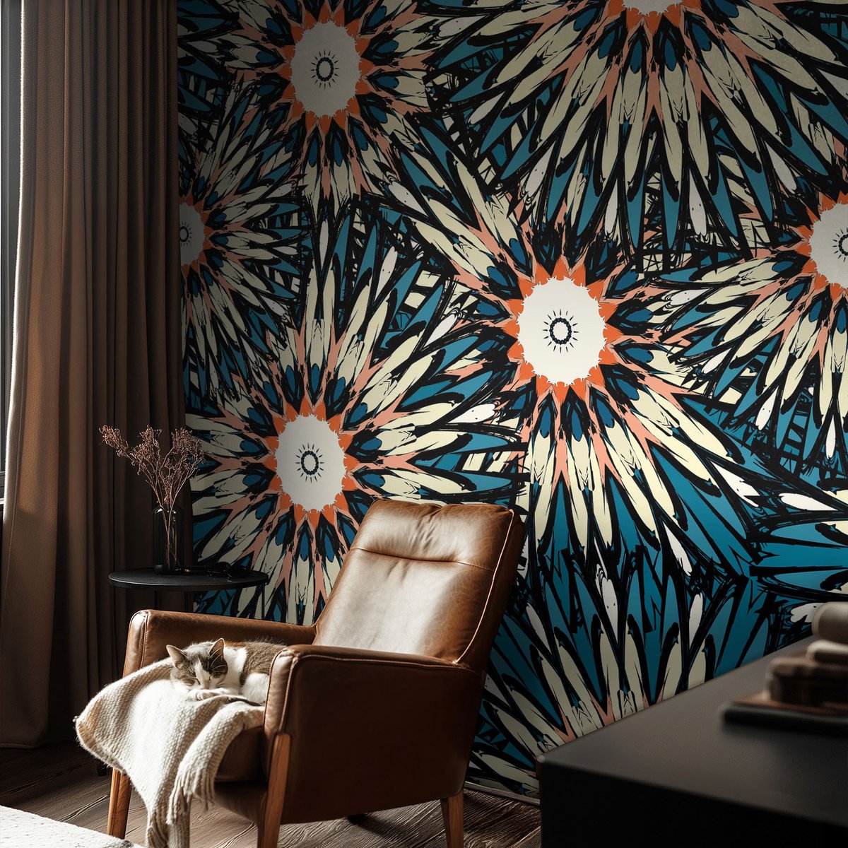 Coloray Vliesbehang - Blauw Snellijm Behang - 104x70 cm - Bloemenergie Muurschildering - Gang behang Bloemen En Planten - Fotobehang Vlies - Slaapkamer behang