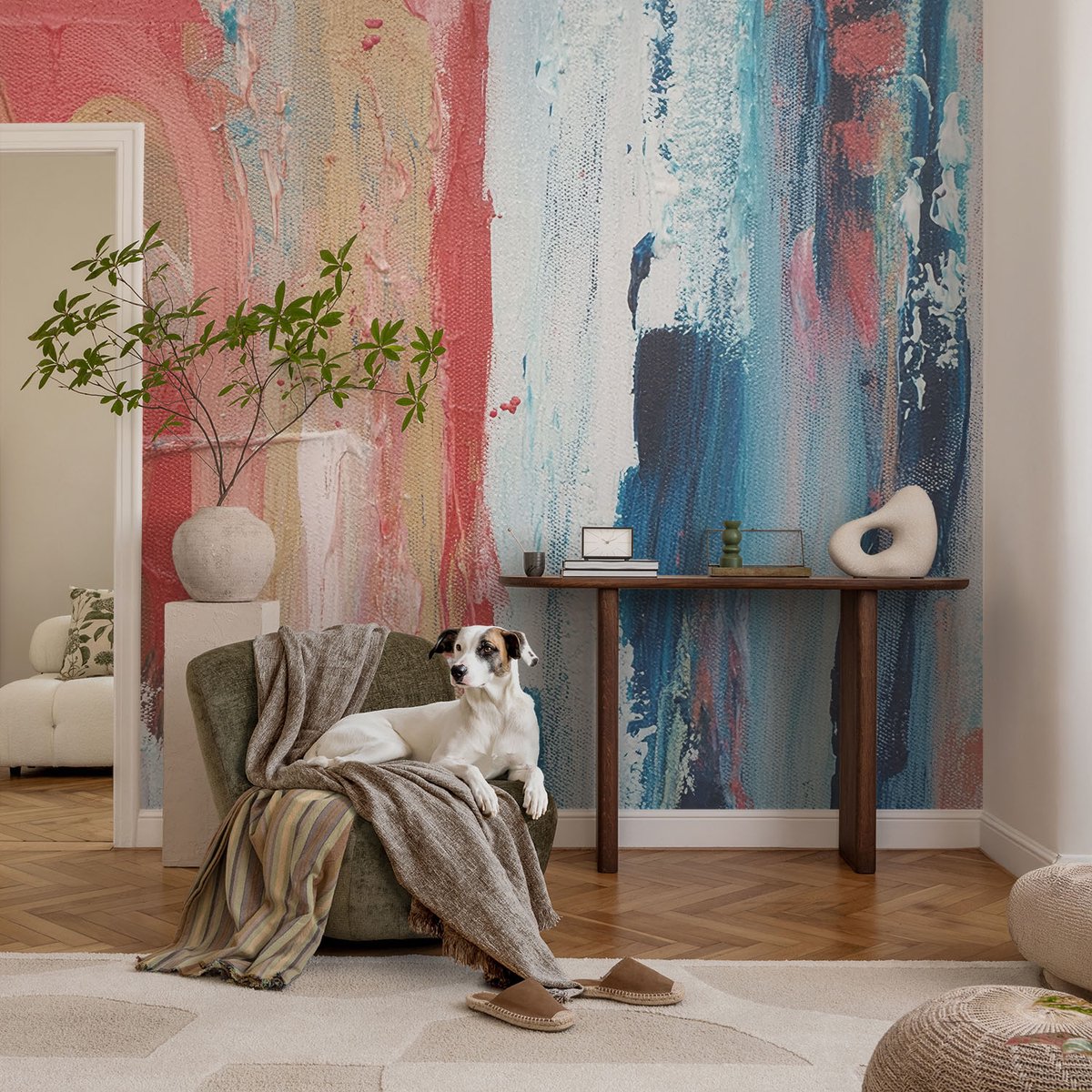 Coloray Vliesbehang - Blauw Snellijm Behang - 104x70 cm - Kleurrijke Abstracties Fotobehang Vlies - Woonkamer behang Abstractie - Muurschildering - Woonkamer behang