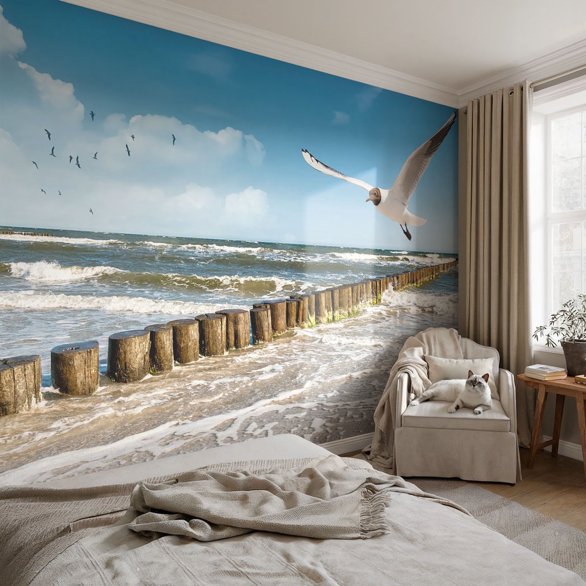 Coloray Vliesbehang - Blauw Snellijm Behang - 152x104 cm - Kustlandschap Fotobehang Vlies - Hal behang Landschappen - Muurschildering - Woonkamer behang