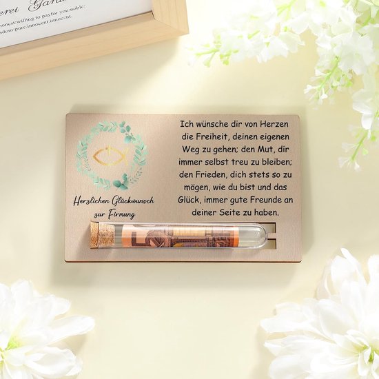 Geldcadeau voor communie, cadeau voor vormsel, reageerbuis voor meisjes, vormselkaart van hout, geldgeschenken voor kinderen, doop, communie, jeugd, wijde (vormsel) — afbeelding 4
