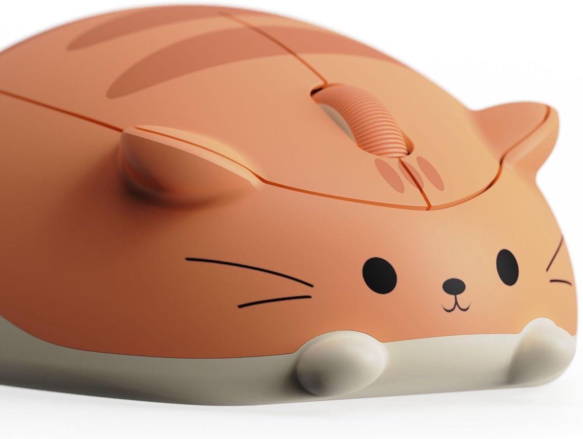 Schattige draadloze muis Kat Thema, 3200 DPI gamingmuis, Tri-Mode verbinding Bluetooth 3.0/5.0/2.4G USB A ontvanger, stille klik, Schattige snoerloze cartoon muizen voor laptop/PC (Oranje KATE)