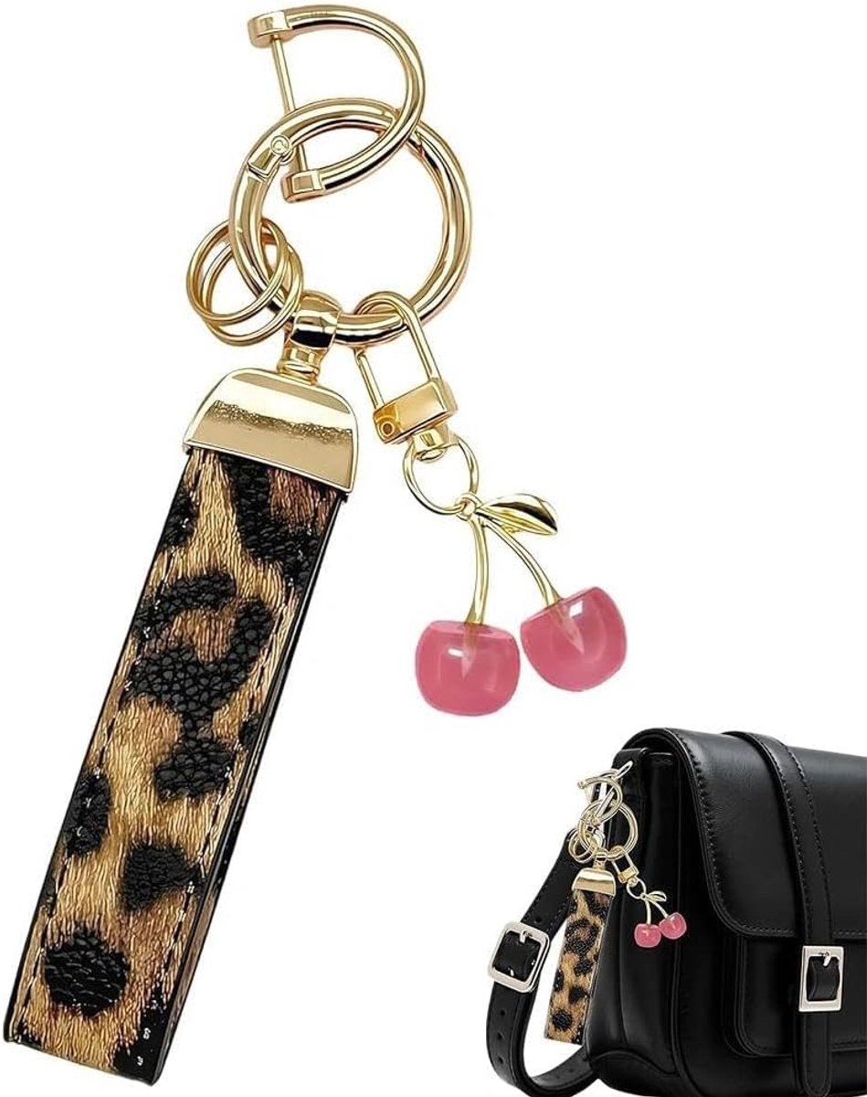 Sleutelhanger met kersenkralen van hars - stijlvolle tasbedel voor vrouwen, autosleutelhanger, schattige portemonnee, accessoires en cadeauset