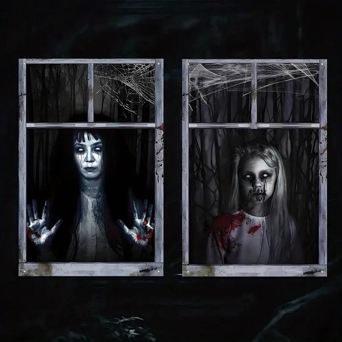 2 stuks Halloween-gordijnen, 120 x 80 cm, decoratief horrorgordijn