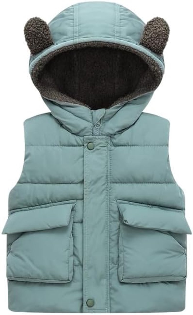 Jongens meisjes fleece jas berenoren mouwloos vest met capuchon