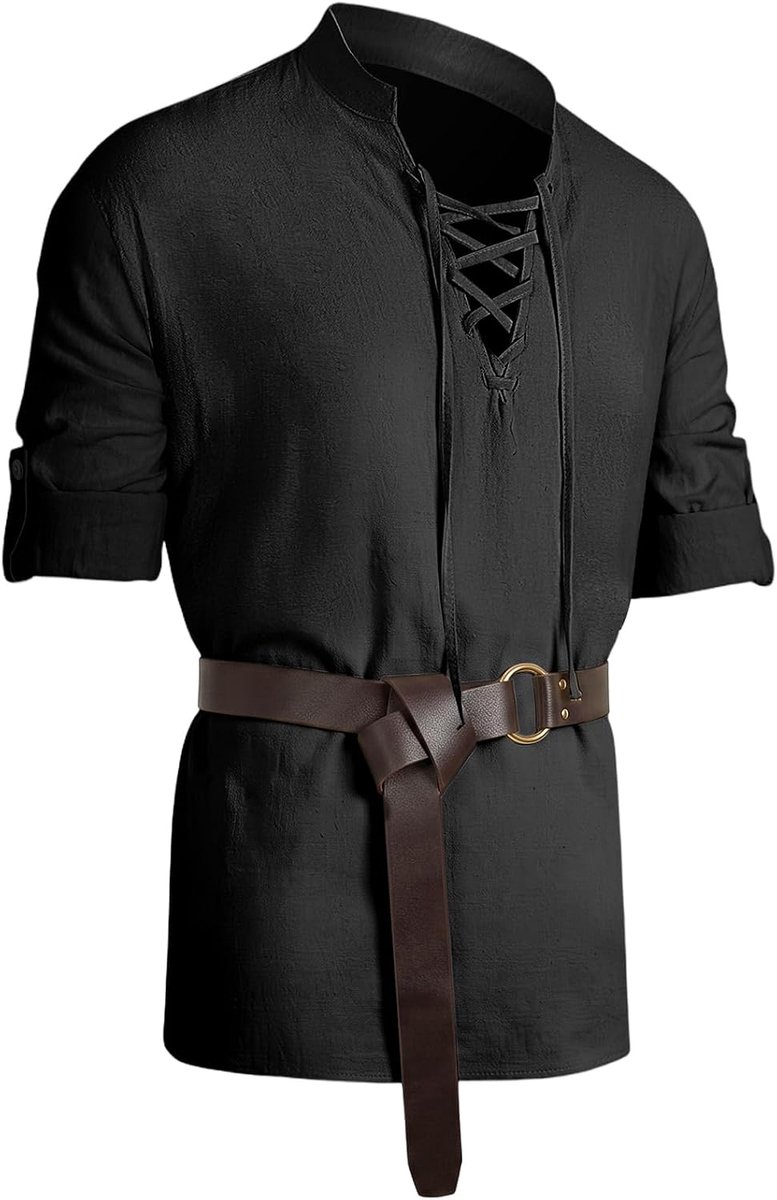 herenhemd met riem, retro vetersluiting, middeleeuws vintage kostuum voor renaissance, piraten, Viking, middeleeuws