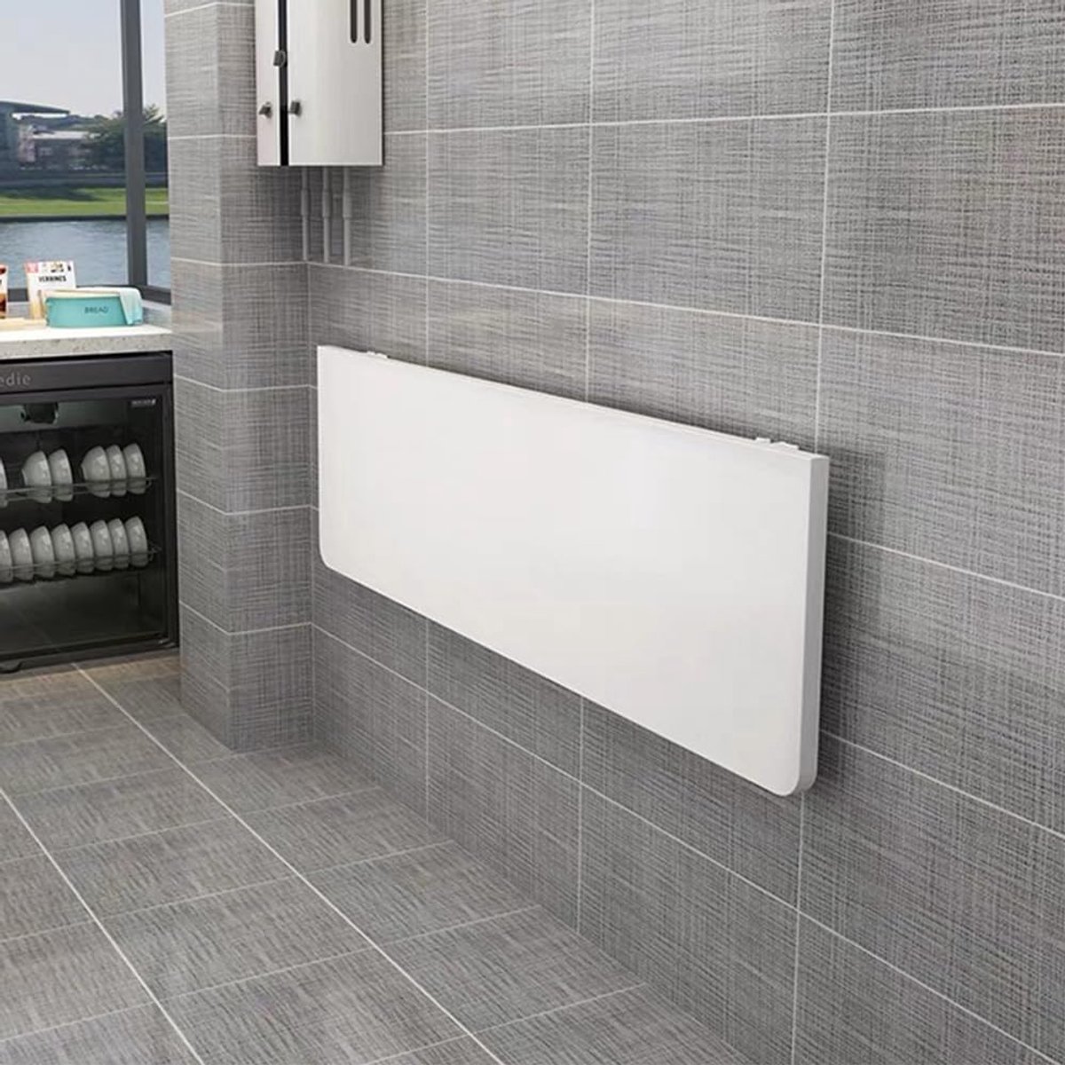 Zwevende opvouwbare wandtafel, houten klaptafel, multifunctionele eettafel, keukentafel (80 x 50 x 1,6 cm, wit)