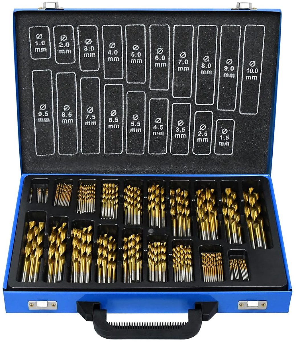 Metaalboorset 170-delig spiraalboor houtvoorborenset 1-10 mm DIN 338 tophoek 135° HSS-G COBALT voor alle gangbare boormachines
