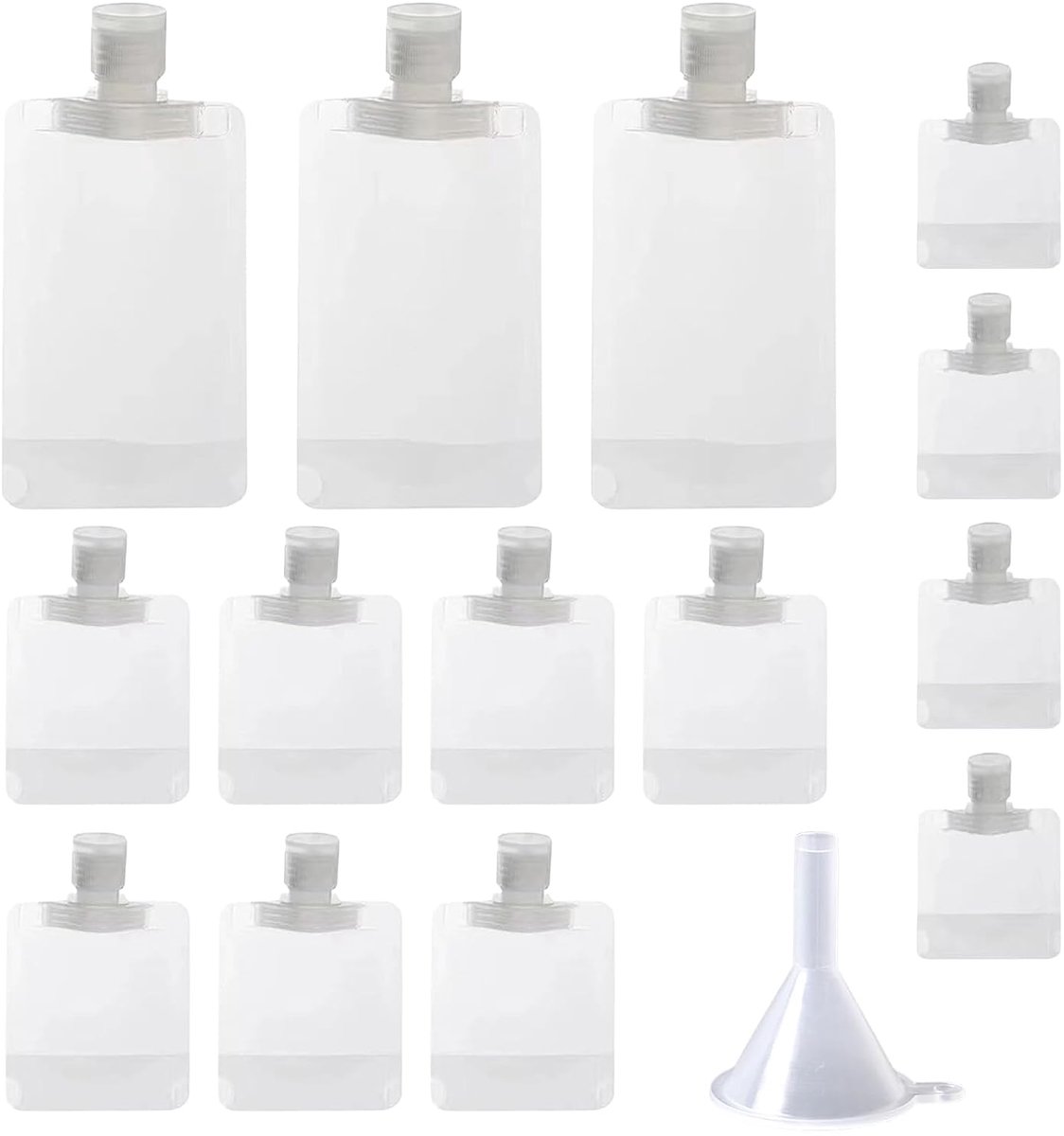 14 stuks knijpzakken om zelf te vullen, 1 x trechter, 30/50/100 ml