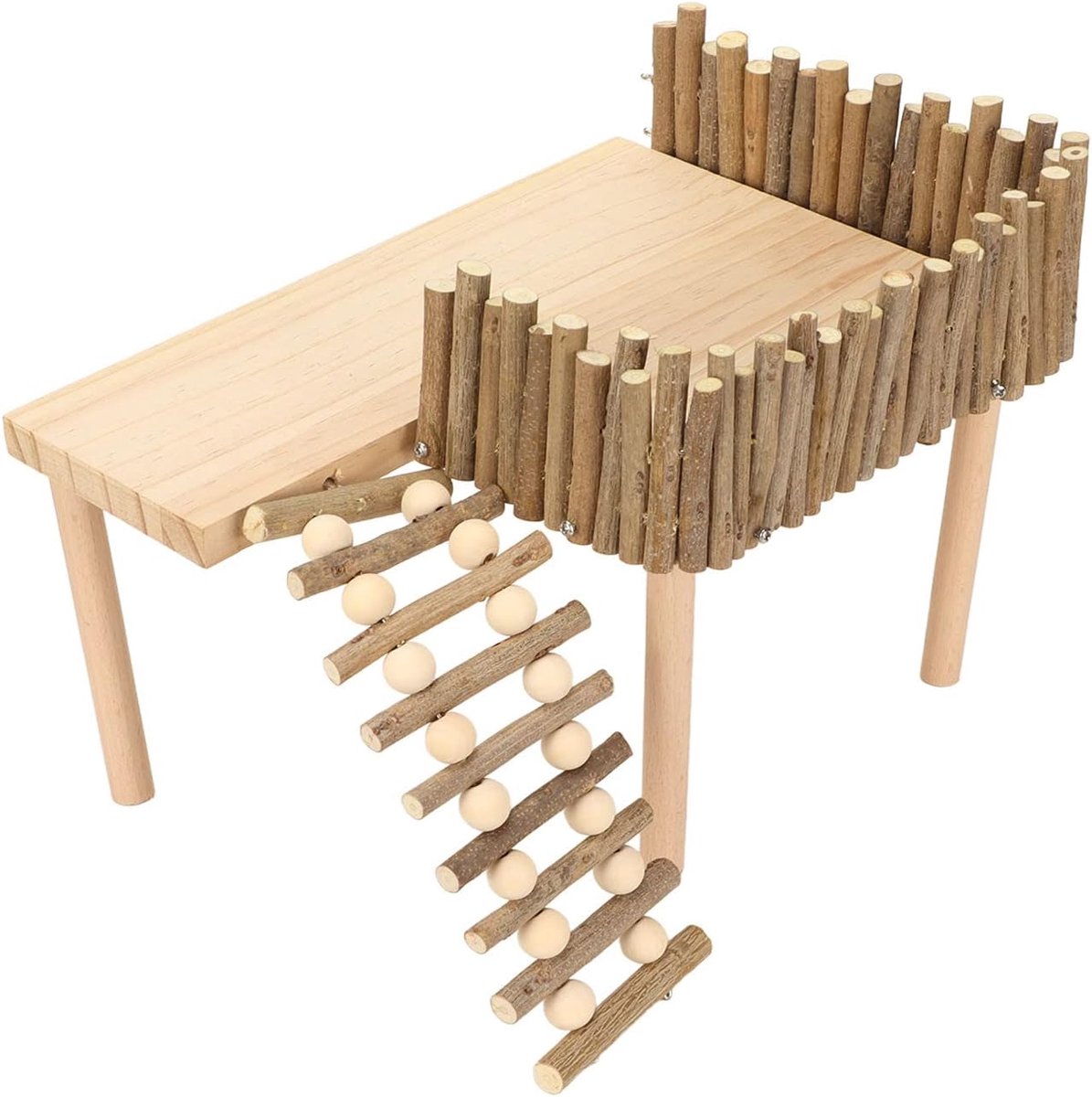 Hamsterplatform met Klimladder Decoratief Houten Activiteitenspeeltuin voor Kleine Huisdieren voor Hamster Cavia Golden Bear Sugar Glider
