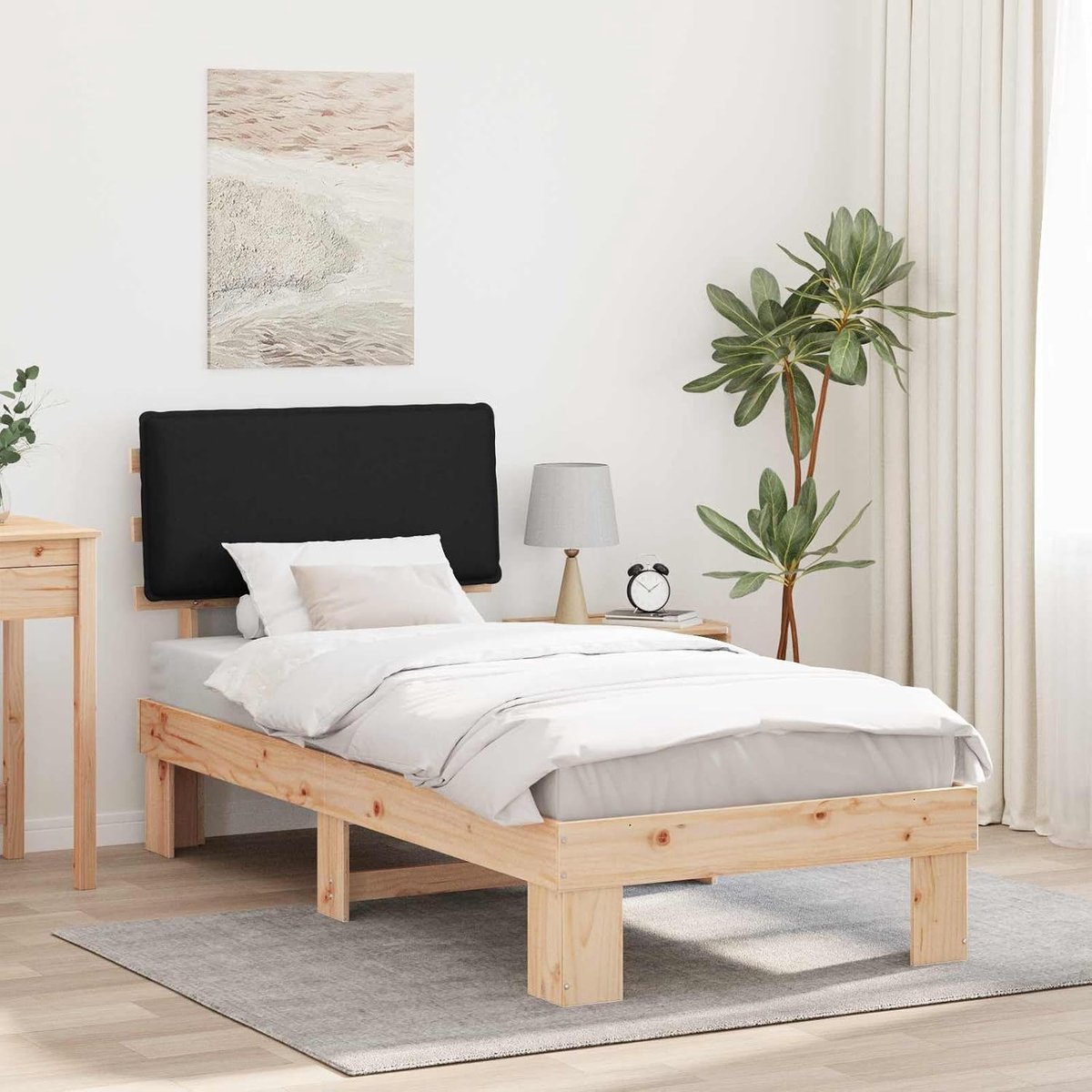 Grenen Gestoffeerd Hoofdboard Modern 100 x 200 cm Naturel Zwart
