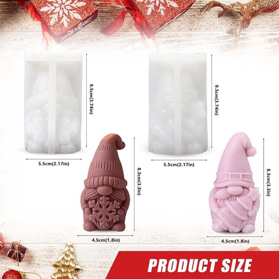 Mal Kerstmis kabouter, siliconen vormen gietvormen Kerstmis kabouter, Kerstmis kaarsvormen om te gieten, 3D kerstman siliconen vormen gietvormen voor kerstdecoratie — afbeelding 2