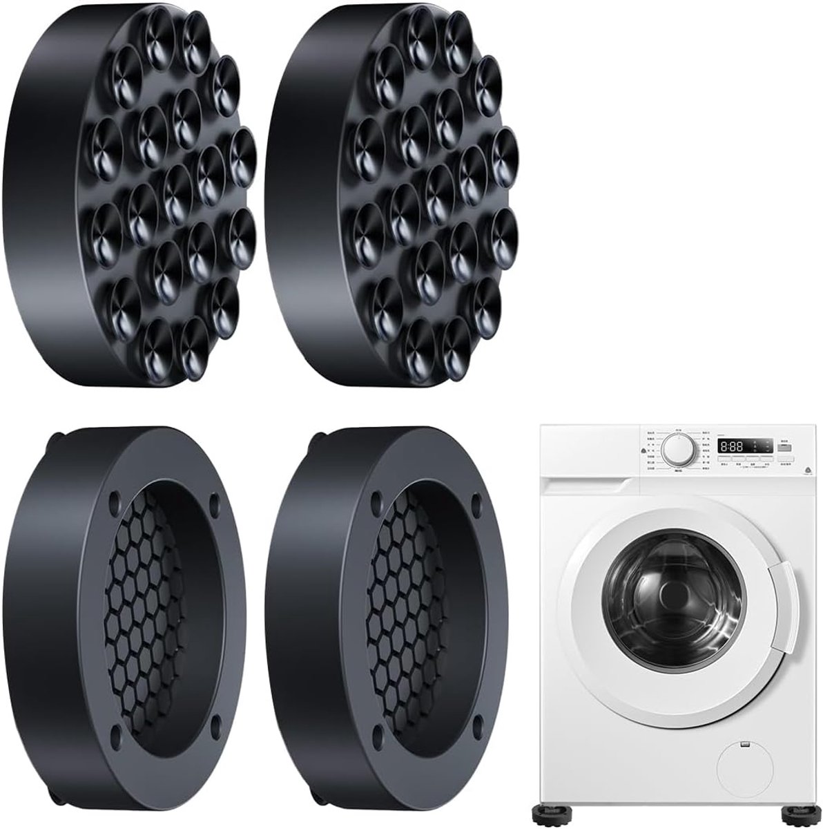 4 stuks universele trillingsdempers van rubber voor wasmachine, antislip voor koelkastvoeten (zwart)