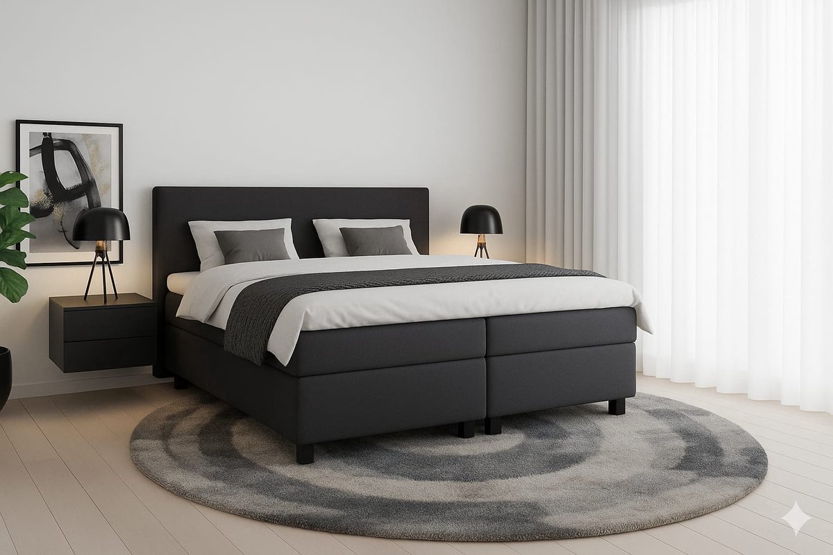 Boxspring DreamLux - 160x200 Compleet - Antraciet Glad - Puntrust Bedden