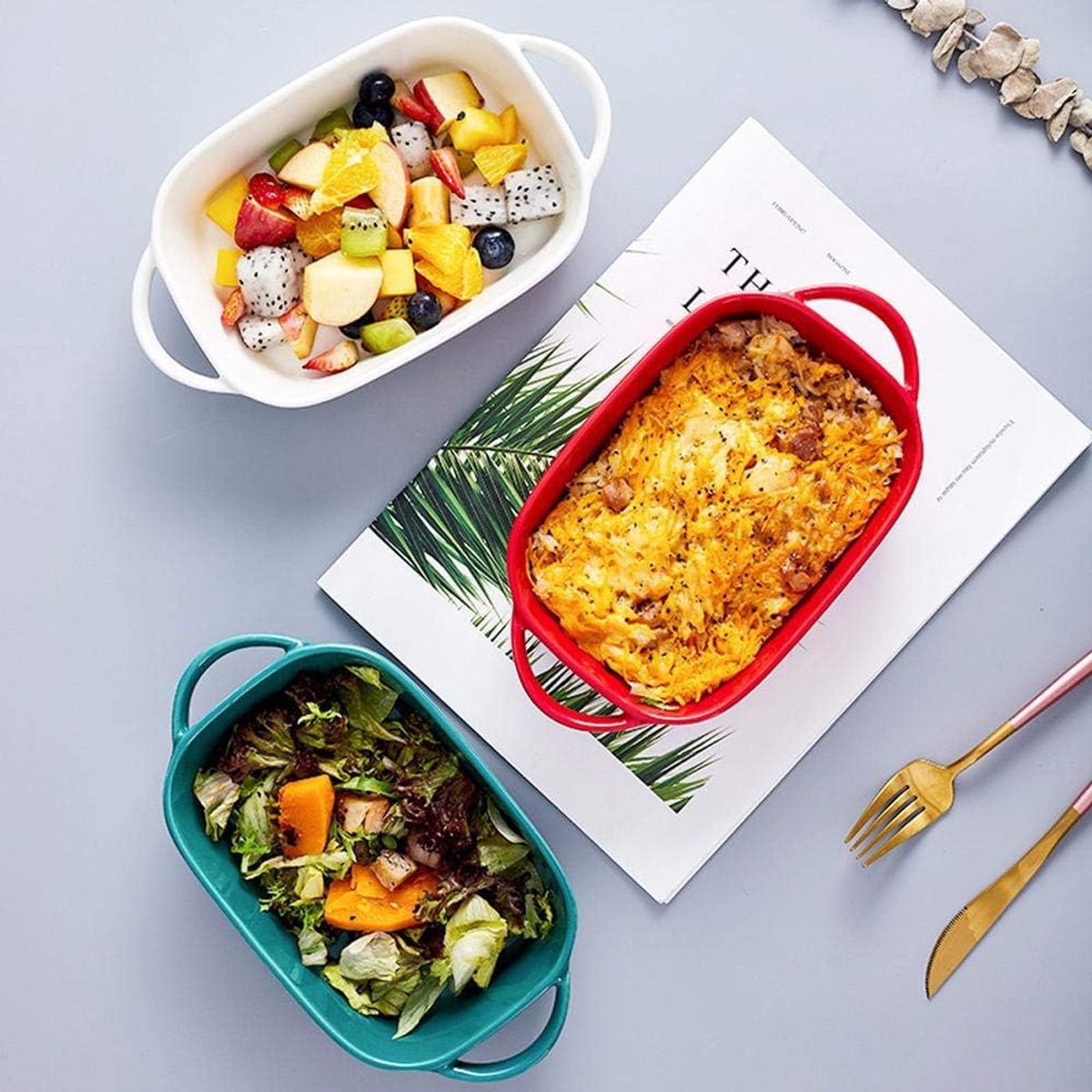 Ceramic Baked Rice Bowl Stereofonisch Fruit Salade Plaat Magnetron Oven-rood