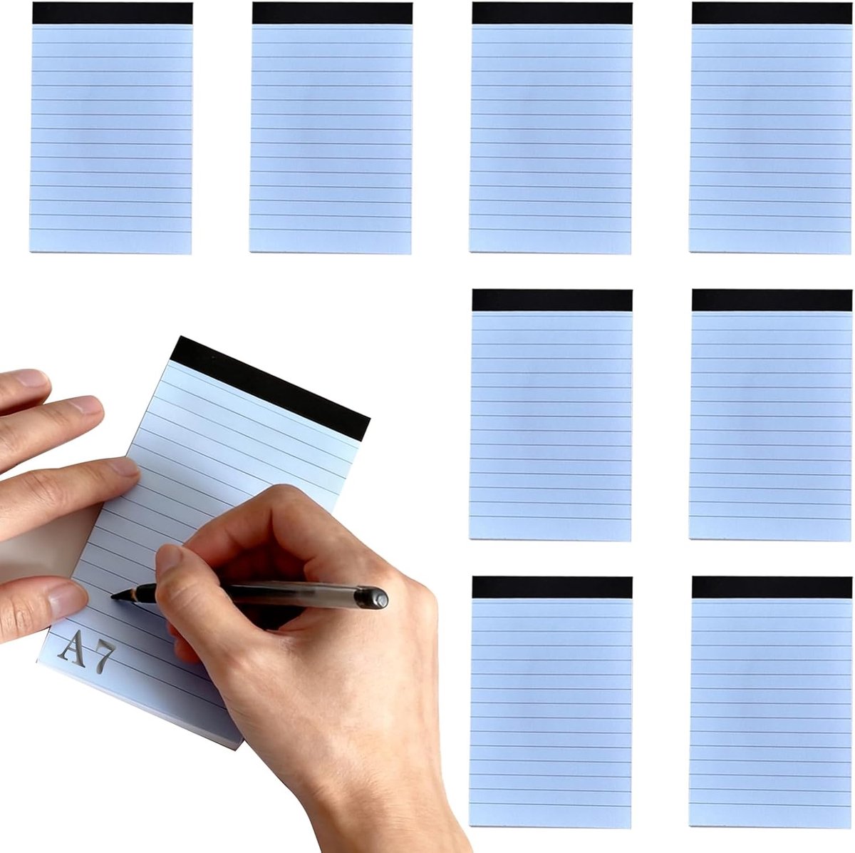 Notitieboekje mini 8 stuks – 3x5 inch pocketformaat – gelinieerde vervangende notitieblokken – zwart rasterdesign – ideaal voor werk, studie, reizen, notities en to-do lijsten