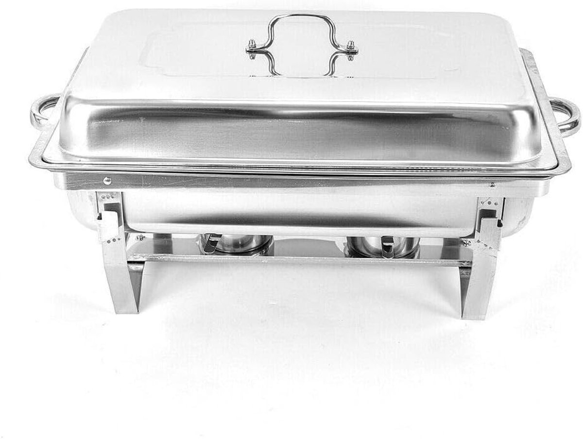 Voedselwarmer, 1 vak, warmhoudcontainer, roestvrij staal, inklapbaar, warmhoudvitrine, met brandstofreservoir, chafing schijven met handgreep, voor catering en buffet