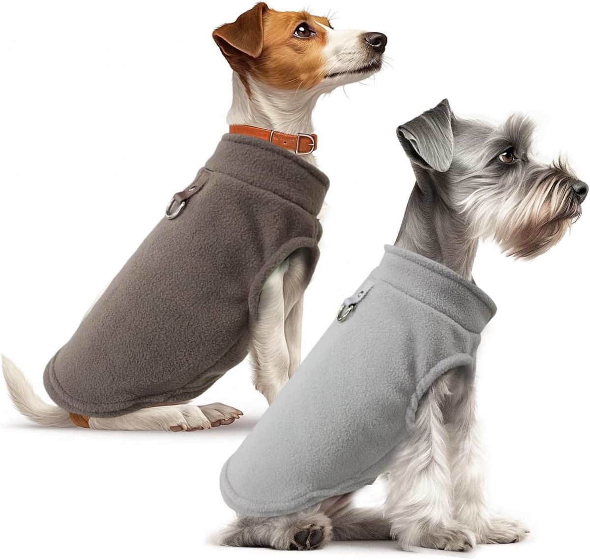 Truien, warme en zachte hondentruien, kleine, fleece truien voor kleine katten en honden, winterjas voor kleine honden met riem en D-ring (grey+brown, XL)