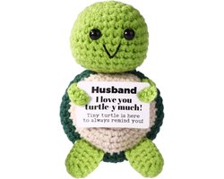 Groene Schildpad Haakwerk, I Love Husband Turtle-Y Much Emotionele Pop Echtgenoot Verjaardagscadeaus van Vrouw Grappige Handgemaakte Gebreide Dieren Positief Cadeau voor Echtgenoot