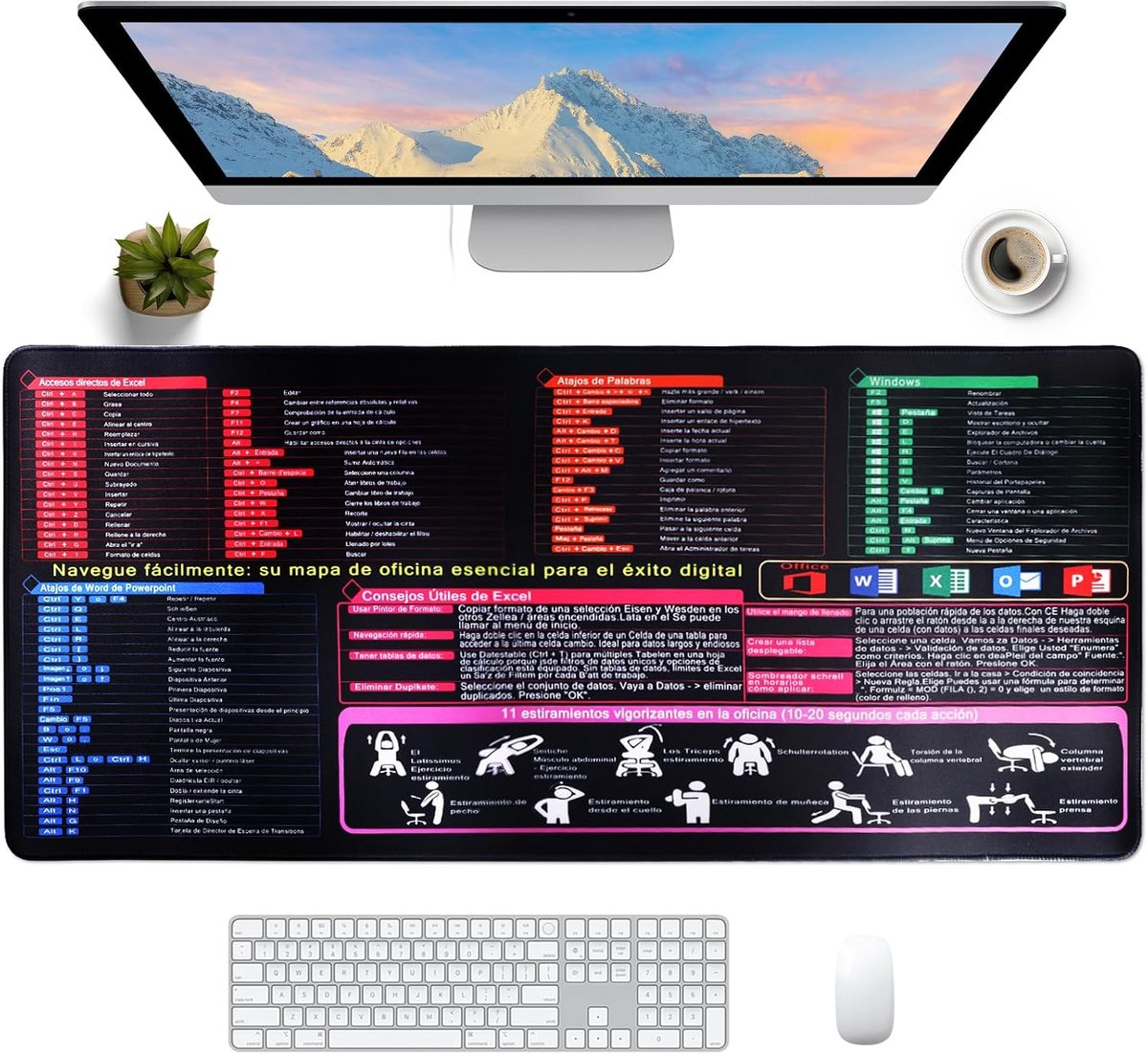 900 x 400 mm, zeer groot design, muismat met Spaanse toetsenbordkortingen, voor kantoor en gaming, genaaide randen, antislip en gevoerd