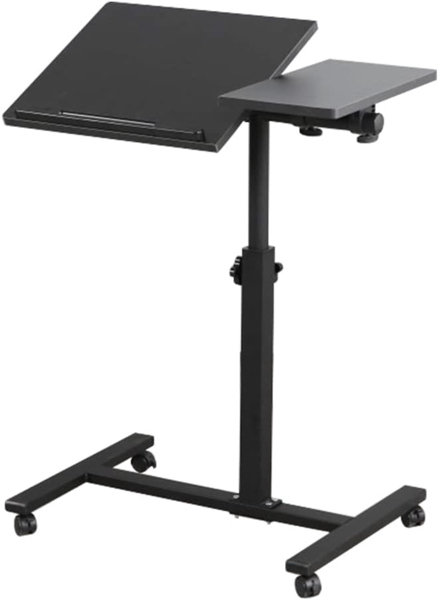 Tafel C Zijrol tafel met Vergrendelbare Wielen, Hoek en Hoogte Verstelbare Laptop Stand Kar, Mobiele Computer Werkplek Laptop Bureau,inklapbaar, draagbaar, 60 * 34.5 * 58-90 cm (zwart)