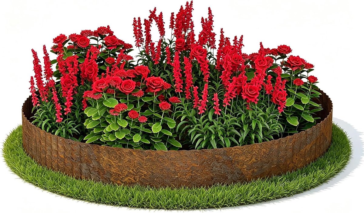 5 m x 18 cm gazonrand, flexibele golven perkrand met roest-look