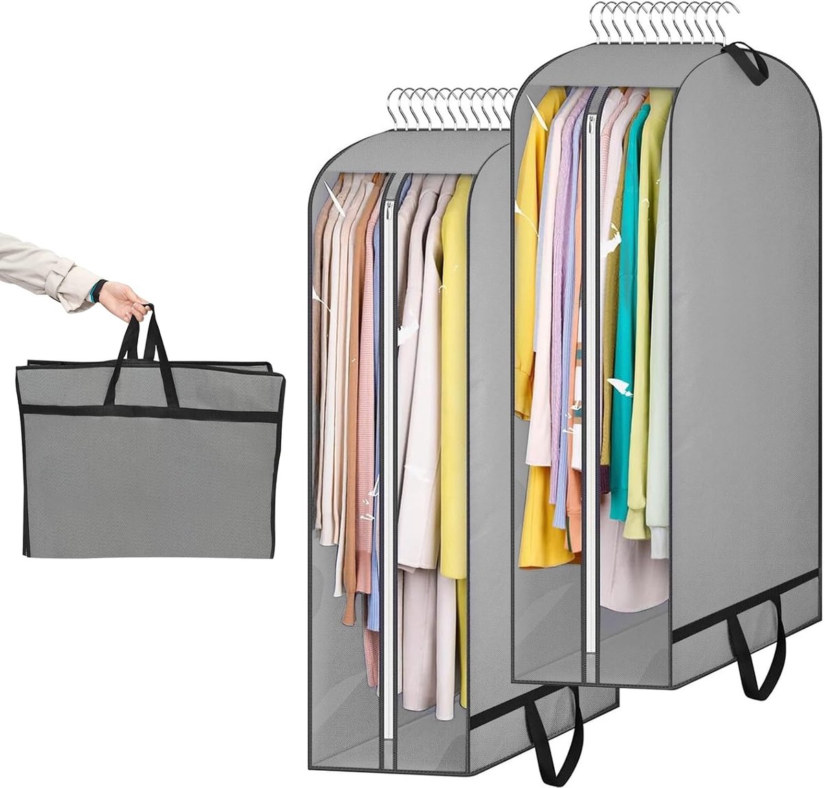 Kledingzak, 2 stuks, kledingzak, lang, 110 x 60 x 25 cm, opvouwbare kledinghoes met handgrepen, vochtpak, reizen, voor bruidsjurk, jurk, mantels, jassen, jurken