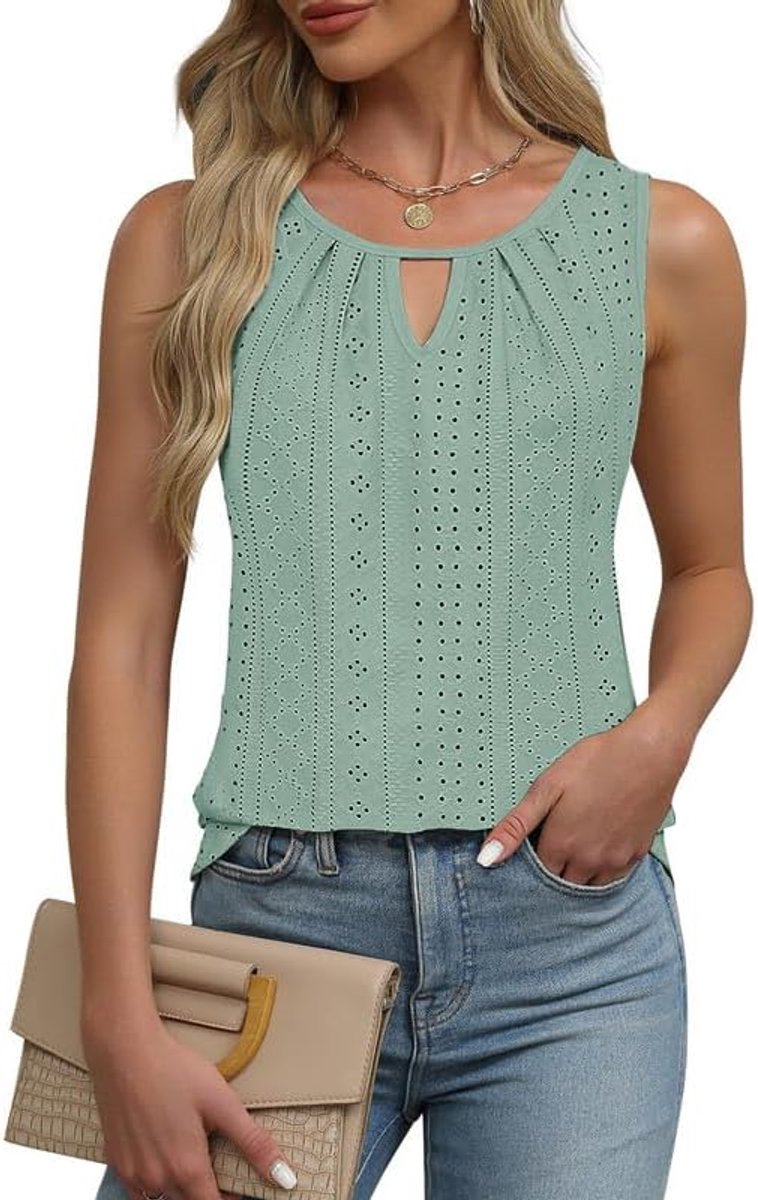 Tanktop voor dames, zomer, mouwloze tops, elegant, ogen, borduurwerk, bovenstuk, sexy, effen, sleutelgat, hals, tanktops, casual, losse boho blousetops