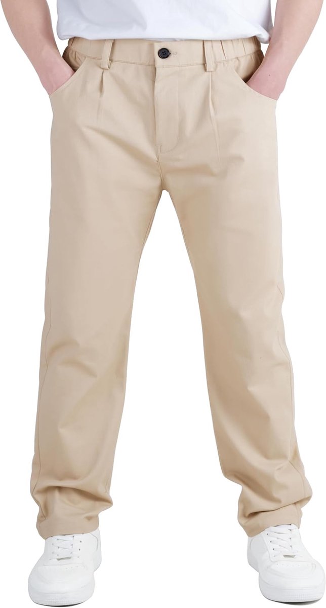 Kinderbroek met rechte pijpen, chino voor school, uniformbroek met ritssluiting