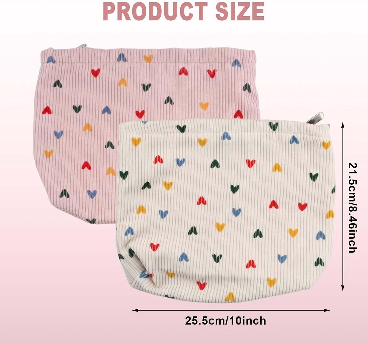 2 stuks make-uptassen voor dames, make-uptassen van geribbeld fluweel, cosmeticatas, grote capaciteit, organizer, toilettas, zachte make-uphouder met ritssluiting voor meisjes