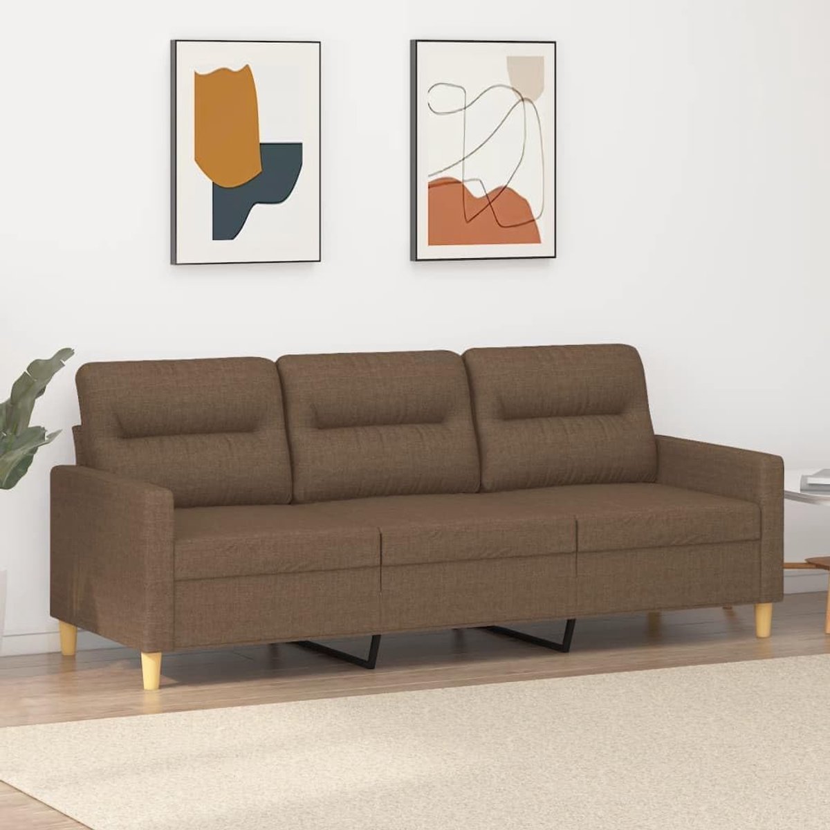 3-zitsbank, bruin, 180 cm, moderne bank, 3-zitsbank, gestoffeerde bank voor woonkamer, kantoor, bank, 3-zitsbank, stoffen