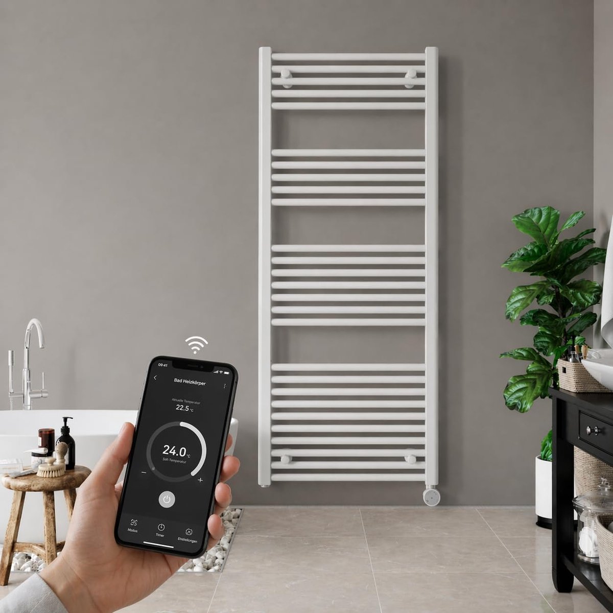 Elektrische Badkamerradiator Wit - 1000 Watt Vermogen - 177,5 x 75 cm Afmetingen - Wandbevestiging - Binnengebruik - Handdoekradiator