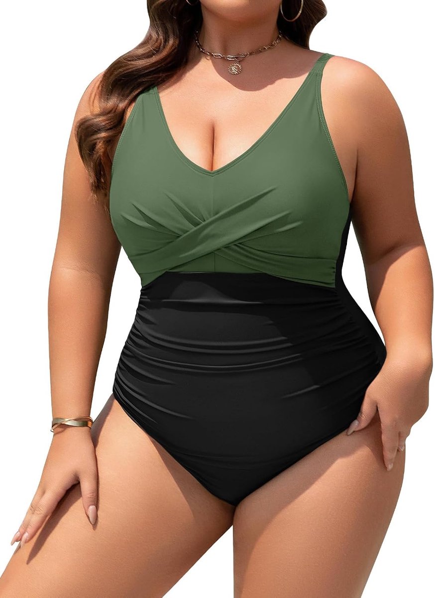Badpak voor dames, grote maat, buikweg, eendelig, badpak, sexy, V-hals, push-up, grote borstomvang, badmode, zwembad, strand, zwempak, L-4XL
