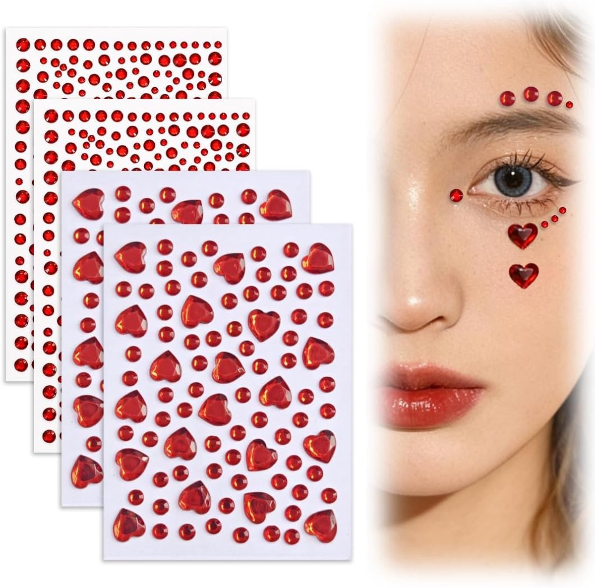 Tijdelijke tatoeages, 4-delige set zelfklevende gezichtsstickers met fonkelende strass-steentjes. Geschikt voor feestjes, cosplay, dansevenementen, verjaardagsfeesten en andere gelegenheden