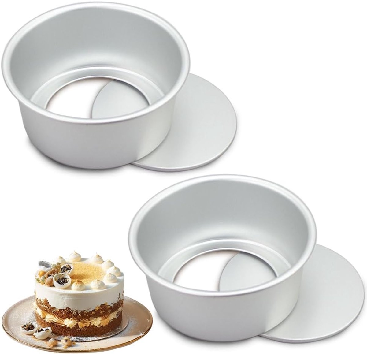 Ronde Bakvorm, set van 2 stuks 14 cm ronde cakevorm, bakvorm set, taartvorm, bakvormen, ronde roestvrijstalen cakevorm met antiaanbaklaag voor cake, brownies, taarten, lasagne